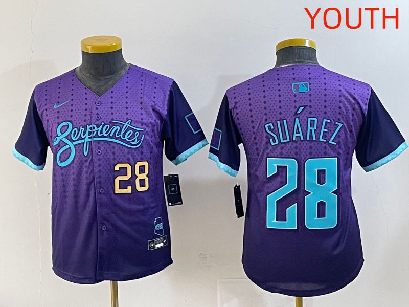 Youth 2025 Arizona Diamondback 28 Suarez Purple Joint Name Nike MLB Jersey style 2